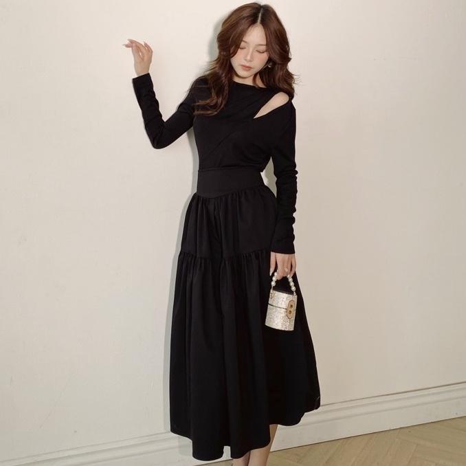 Chân váy nữ midi dáng dài nhún bồng LUNES HIU design vải khaki hàn cao cấp form chuẩn hack dáng con gái H.I.U Fashion