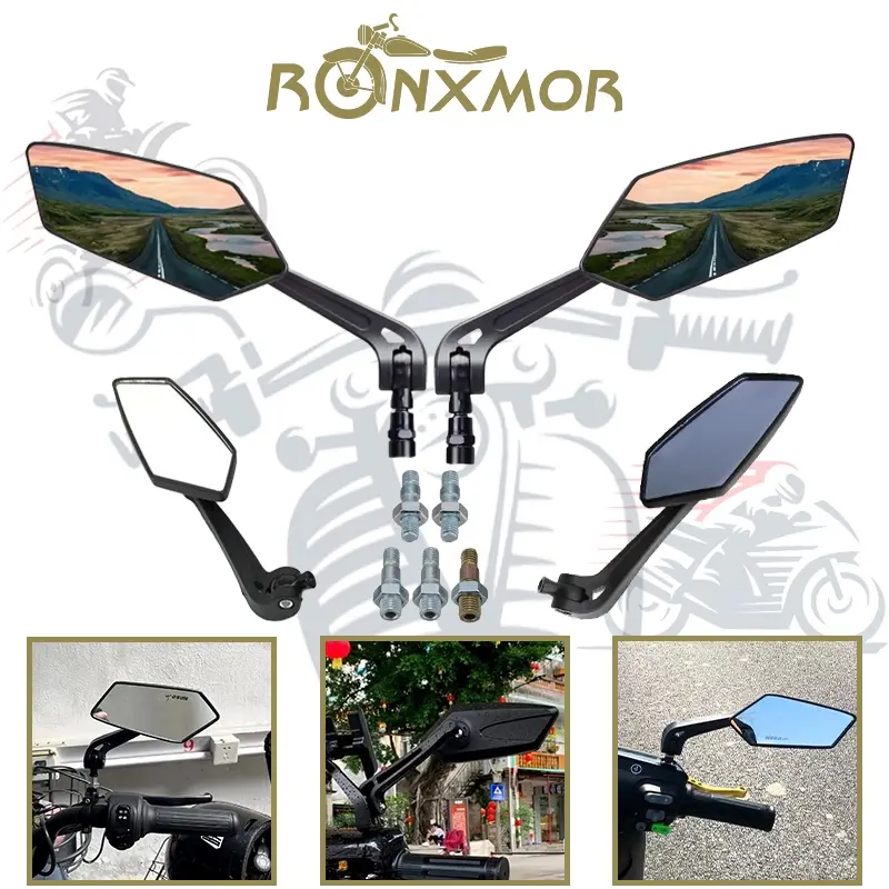 Gương Chiếu Hậu Xe Máy, Ronxmor, Thích Hợp Cho Xe Tay Ga, Xe Điện, Xe Cafe Racer, Độ Nét Cao, 8m, Đường Kính 10mm, Tương Thích Với 2 Koso