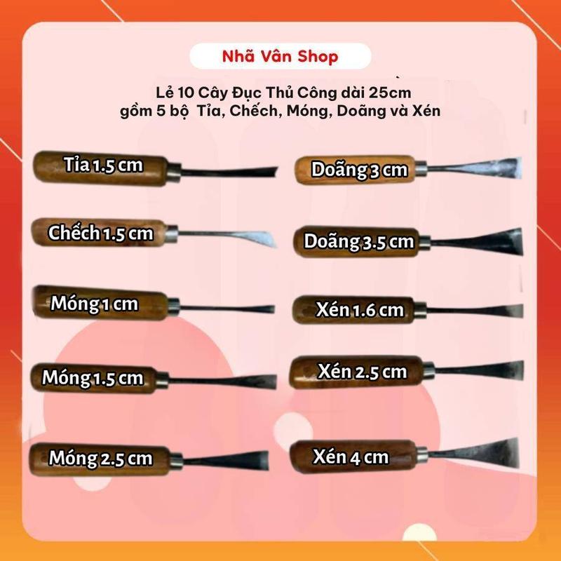 (Bán Lẻ) 10 Cây đục gỗ Nhã Vân Shop, đục bonsai chuyên dụng hàng thủ công, dụng cụ cắt tỉa, bonsai, cây cảnh..