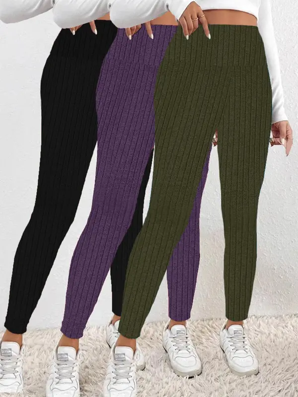 Plus Size Solid Thermal Lined Skinny Pants, Casual Comfy High Waist Leggings for Daily Wear, Women's Bottoms for All Seasons 0
