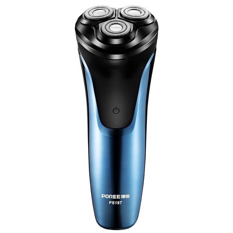 Máy cạo râu 3 lưỡi Poree PS-197 chân sạc 2 lỗ tự động làm sắc, chống nước cực tốt