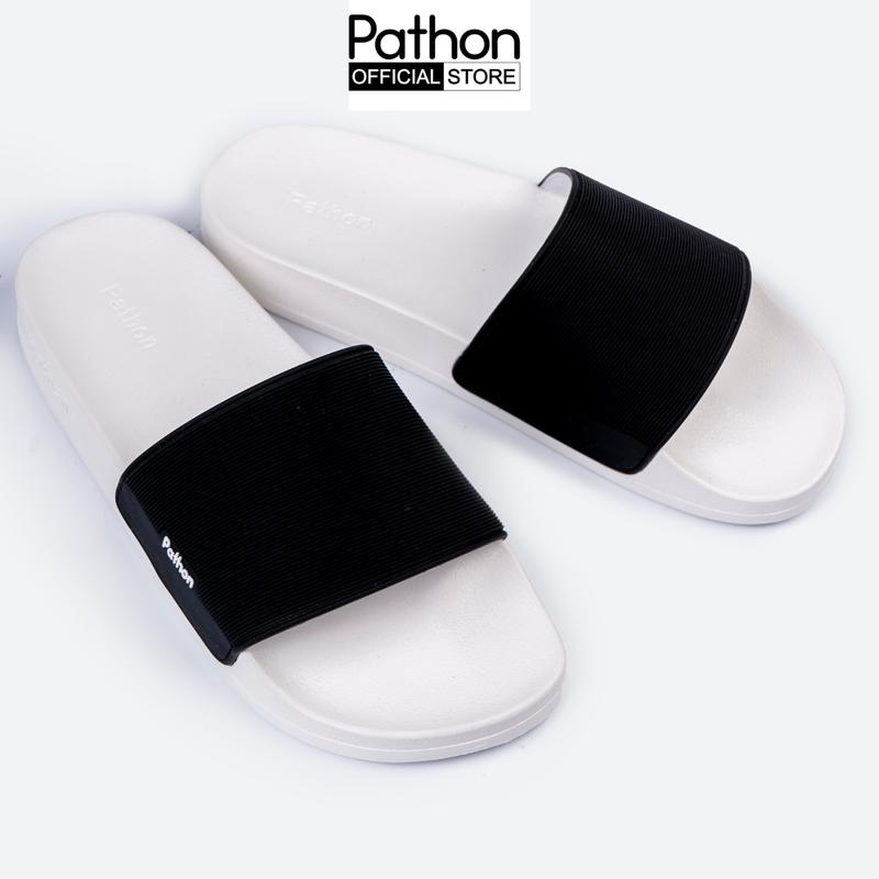 [Pathon] Dép quai ngang nam nữ- quai PVC và đế PU  trắng quai đen Mẫu SD31NHAM