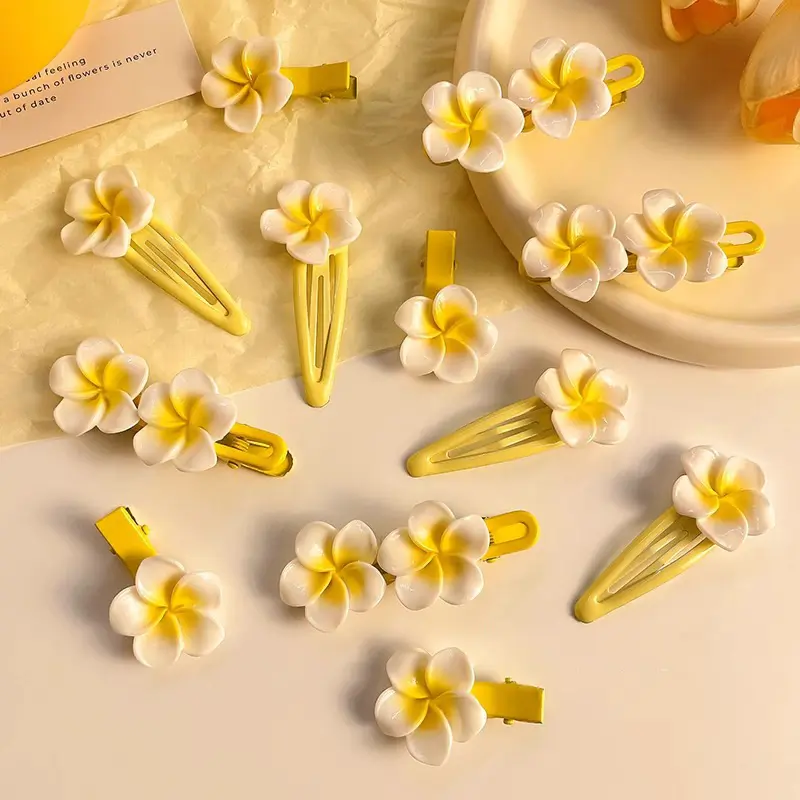 Plumeria Rubra Barrettes Female Flower Small Jaw Clip Seaside Hair Accessories Side Duckbill Clip Clips Hairpin Headdress