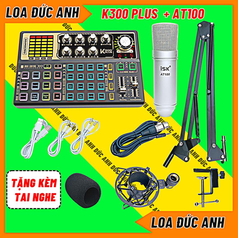 Bộ Sound Card K300 Plus Với Mic AT100 Màu Bạc Thu Âm Livestream Chuyên Nghiệp Bảo Hành 12 Tháng