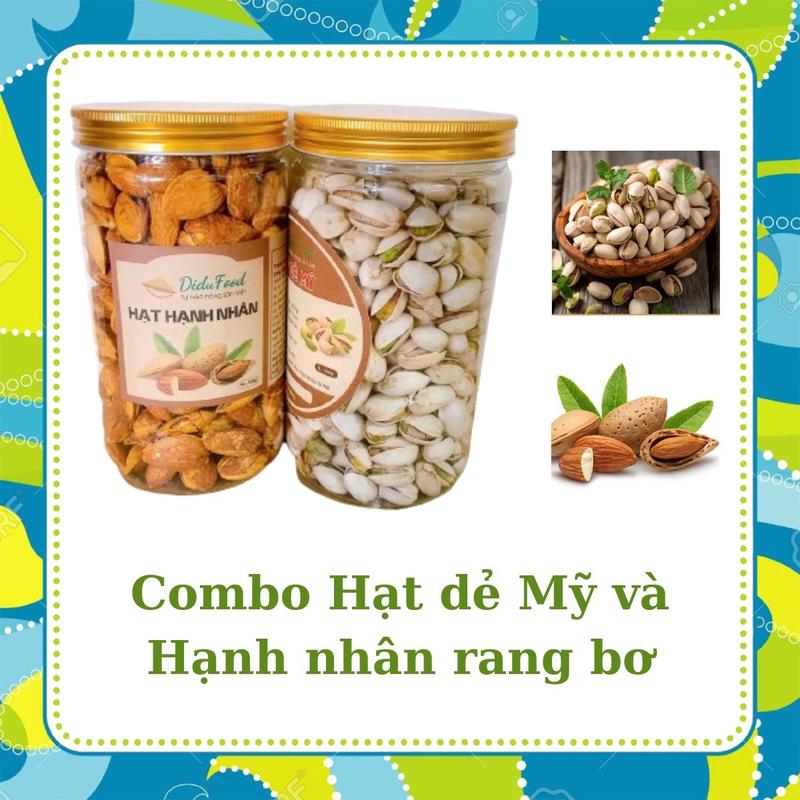 Combo gồm hạt dẻ cười không tẩy trắng và hạnh nhân rang bơ của Mỹ mỗi hộp 500g Nuts Food Ăn Vặt