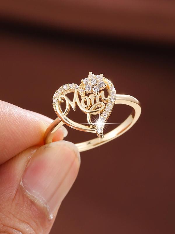 Fashion Letter & Heart Design Rhinestone Decorated Ring, Princess Rings, Fashion Jewelry for Party, Daily Decor, Trendy All-match & Exquisite Jewelry for Birthday Gift, Valentine's Day, Gift, Gifts for Wife 2