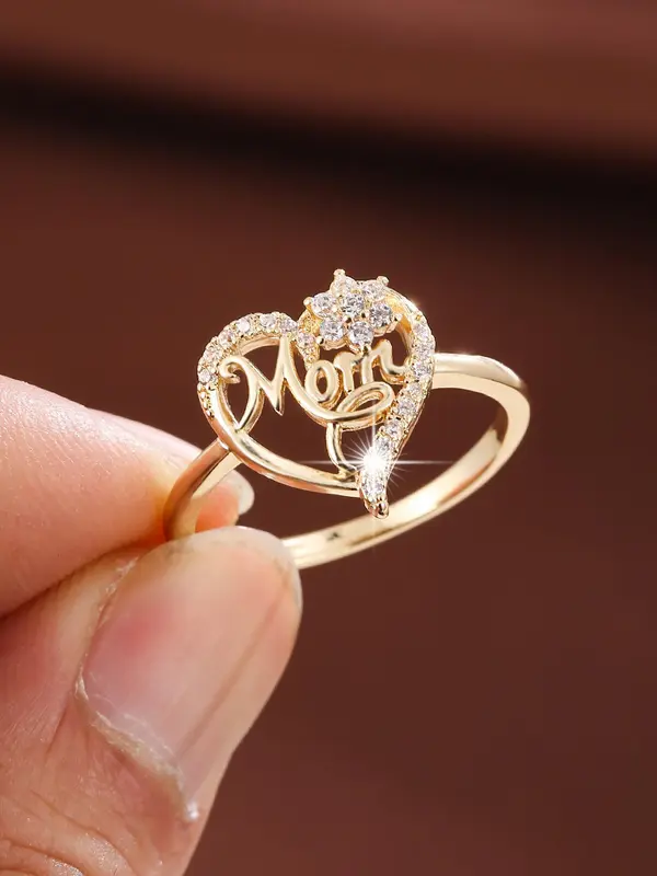 Fashion Letter & Heart Design Rhinestone Decorated Ring, Princess Rings, Fashion Jewelry for Party, Daily Decor, Trendy All-match & Exquisite Jewelry for Birthday Gift, Valentine's Day, Gift, Gifts for Wife 2