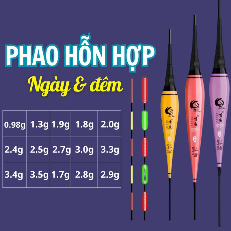 Phao câu cá ,phao câu đơn ,phao điện ban đêm không đổi màu  tăm sáng nhìn rõ