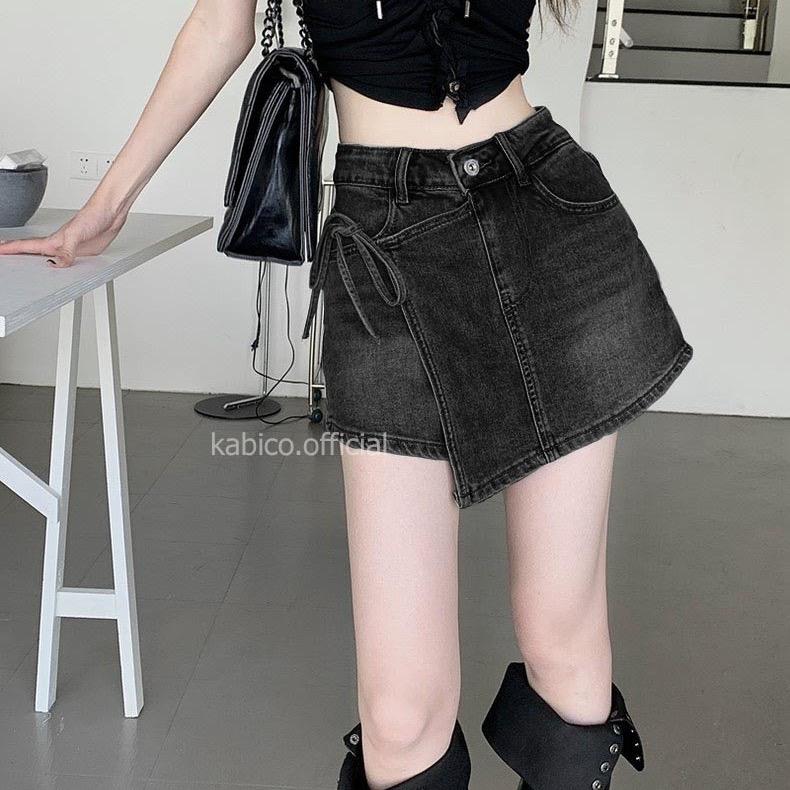 Quần short jean nữ cạp cao, quần short KABICO giả váy phong cách thanh lịch_C43 2