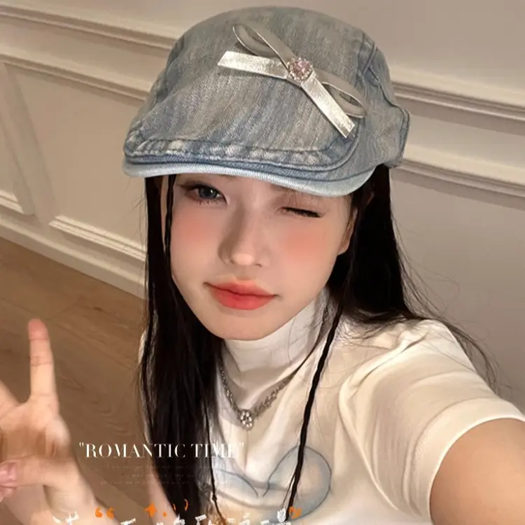 Mũ Nơ Tự Làm, Thiết Kế Nguyên Bản Mới Mùa Xuân Và Mùa Hè, Nữ Ngọt Ngào Và Ngầu Phong Cách Y2g, Mũ Nồi Denim Cổ Điển Thường Ngày