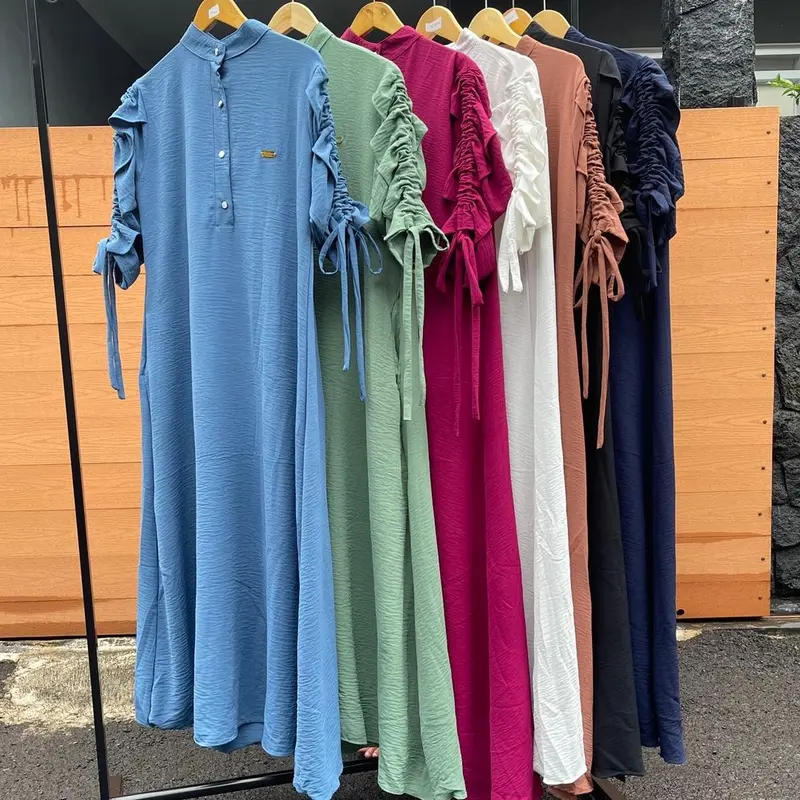 Melan Dress Crinkle Airflow  Polos Busui Friendly Variasi Button & Tali Serut / Fashion Muslim Wanita / Gamis Lebaran Kekinian 0