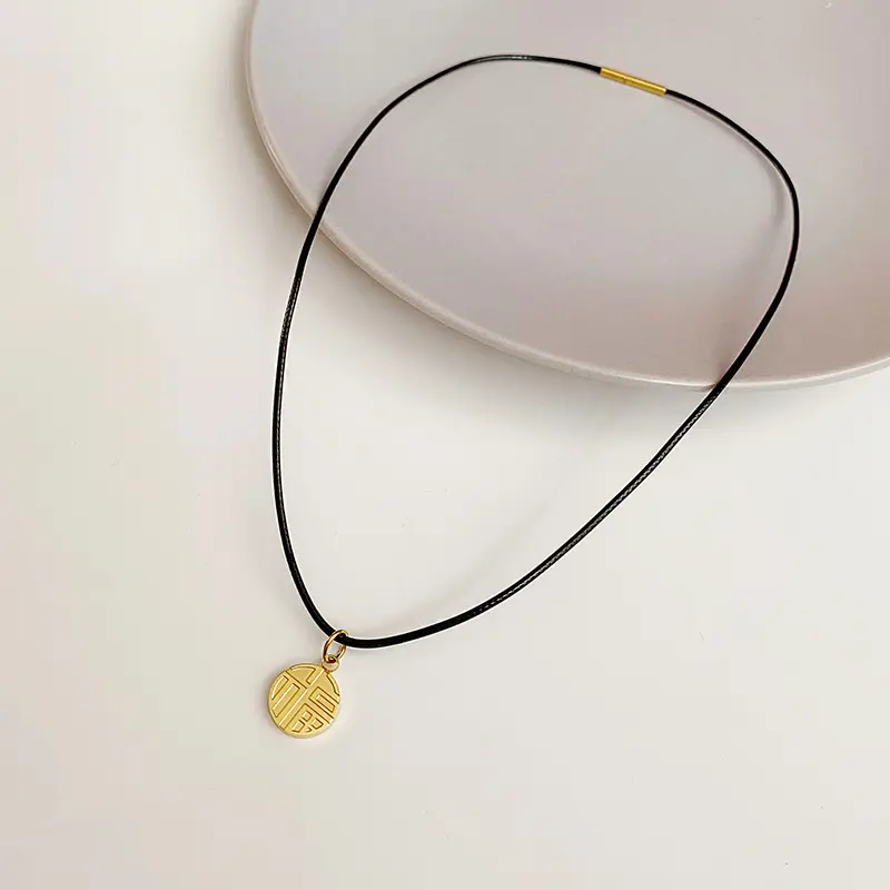 Jade Pendant Necklace Lanyard Female Red Rope Black Rope Leather Rope Male Lanyard Pendant Rope Titanium Steel No Fading