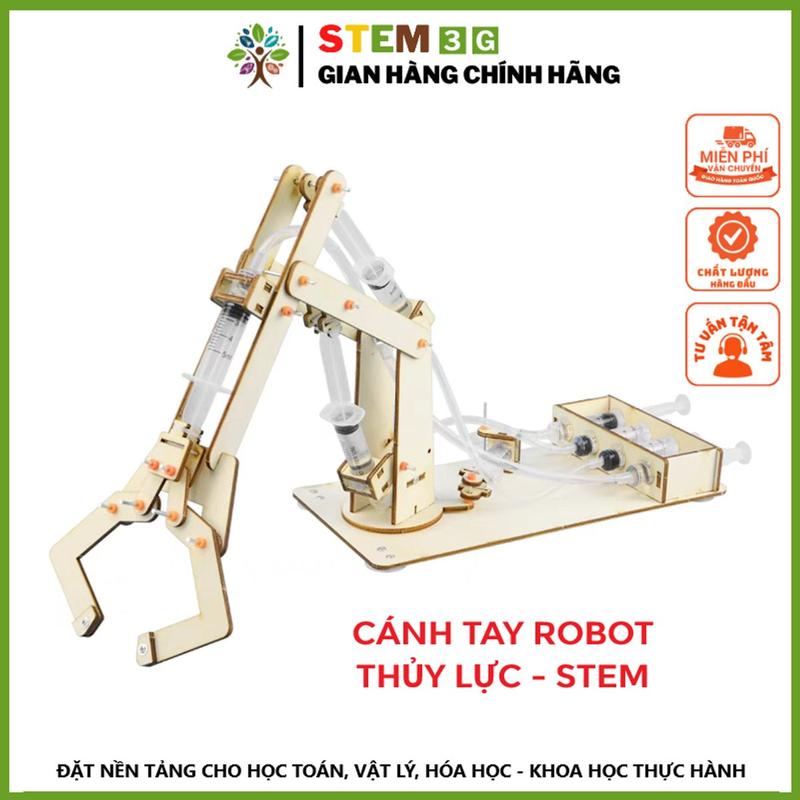 MÔ HÌNH STEM Cánh Tay Robot Thủy Lực loại lớn bằng gỗ. Đồ chơi lắp ráp khoa học sáng tạo STEM STEAM cho bé. STEM3G