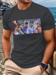 Men's Graphic Print Round Neck Sports Tee, Regular Fit Casual Comfortable Breathable Short Sleeve T-shirt for Spring & Fall, Men's Top for Outdoor Activities