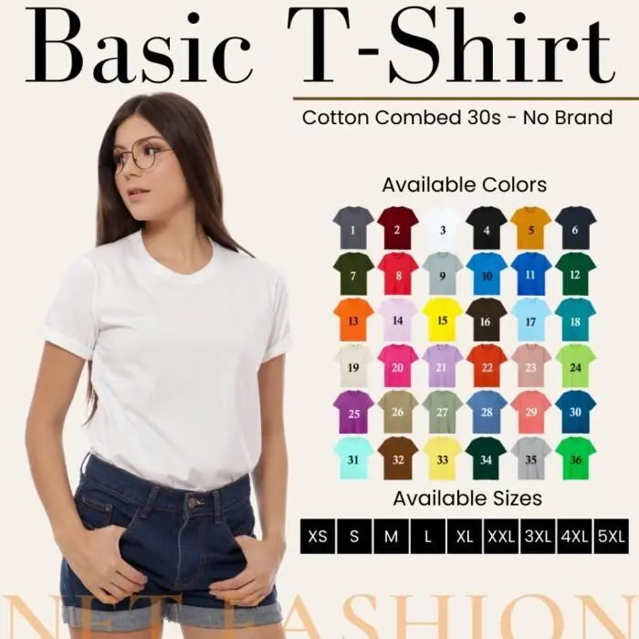KAOS POLOS WANITA COTTON COMBED 30S - KAOS LENGAN PENDEK PRIA ROUND NECK REGULER FIT / Fashion Pria Dan Wanita Kaos Unisex NT AN H4 0