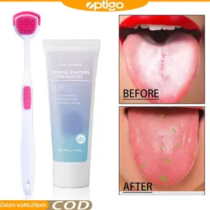 Gel Pembersih Lidah - Gratis Sikat Lidah - Rasa Peach Mint - Menghilangkan Bau Mulut - Membersihkan Lidah - Nafas Segar