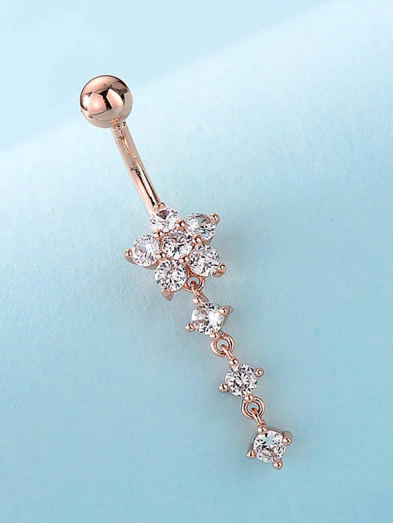 Product Introduction of Women's Summer 2024 Elegant Chic Rhinestone Decorated Belly Ring, Exquisite Star Design Belly Piercing Stud, Fashionable Body Piercing Jewelry for Women for Party Decoration 2