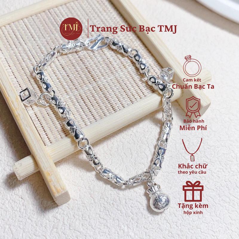 Lắc tay nữ b.ta đốt trúc mix charm túi tiền may mắn TMJ (Ảnh Thật )