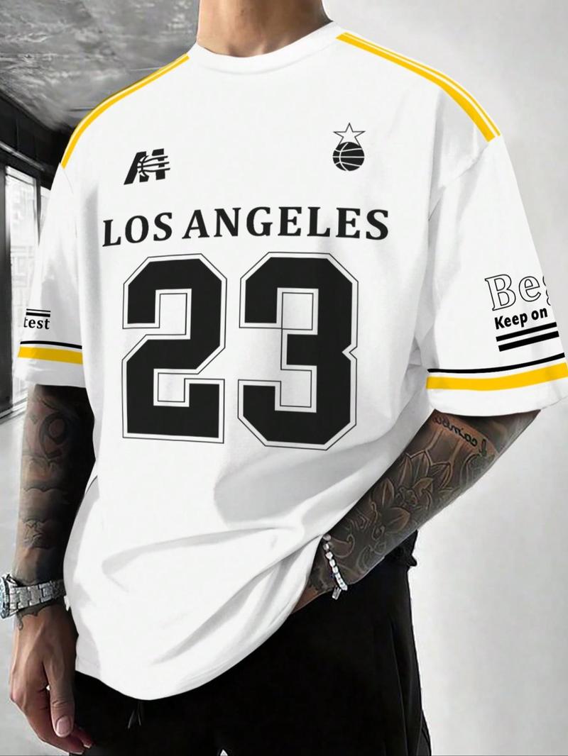 Product Introduction of Men's Los Angeles Number 22 Print Short Sleeve T-shirt, Casual Sporty Loose Letter Graphic Tee, Men's Summer Clothes for Daily Wear, Basketball Jersey 4