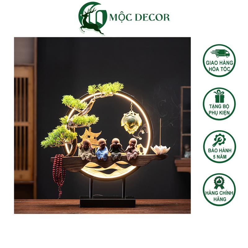 Thác Khói Trầm Hương Đèn Led Tượng Chú Tiểu Bốn Không Decor Trang Trí Không Gian Nhà Văn Phòng Cửa Hàng Ở Decor Phòng Trang Trí Nhà B11 Đồng tượng phật