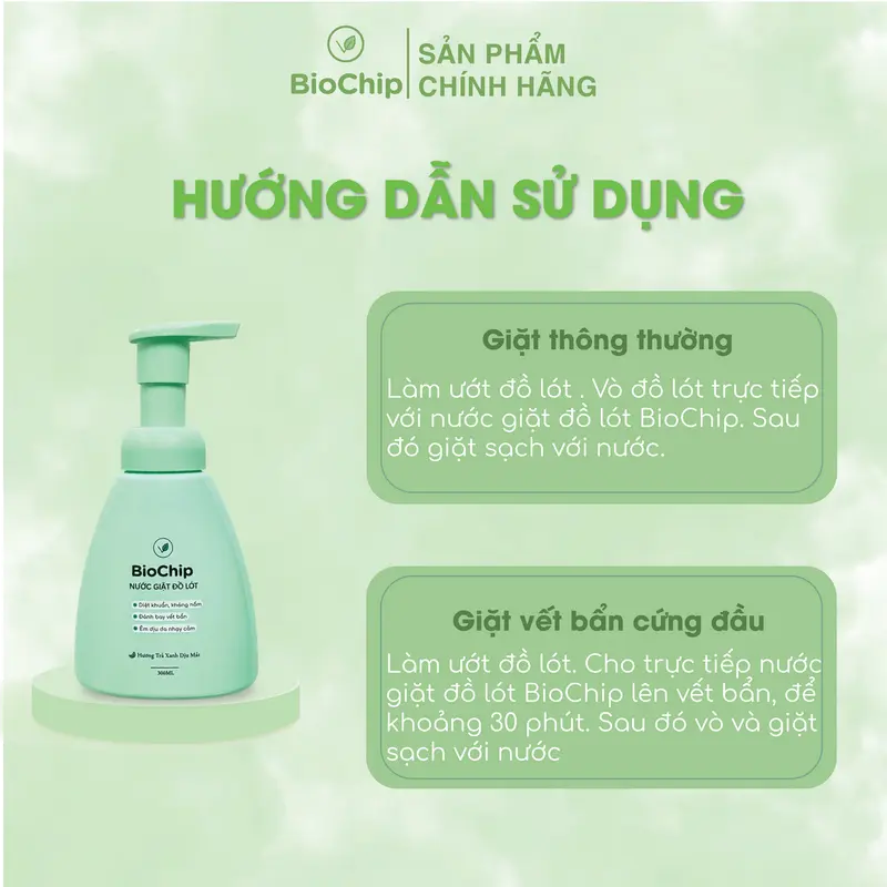 Combo 2 chai Nước giặt đồ lót sinh học BioChip hương hoa anh đào và hương trà xanh Chất lỏng Làm Sạch 3