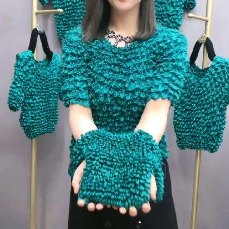 Áo Cánh Nữ, ngắn Tay Áo, Áo Thường Ngày Áo Phông Quý Cô, Thiết Kế Dứa, Dáng Rộng Vừa Vặn, Áo Sơ Mi Ma Thuật Có Thể Thay Đổi Bong Bóng Top Women Cổ Tròn