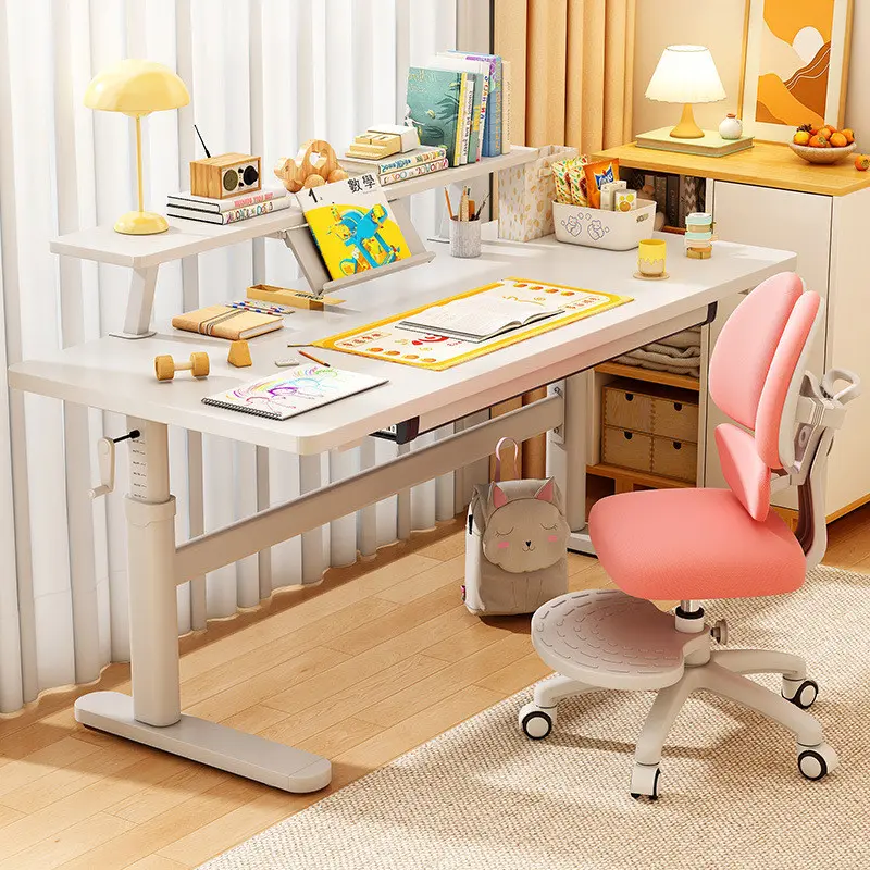 {SG Sales}Children Study Table Ergonomic Sitting Height Adjustable Learning Desk Solid Wood Desk Home Study Table Adjustable Student Desk Children School Desk and Chair Set
