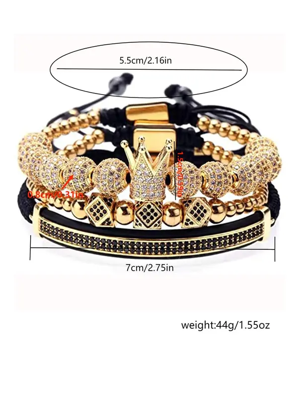Rhinestone Crown & Beaded Braided Bracelet, Men Accessories, 3pcs Fashion Jewelry for Party, Daily Decor, Trendy All-match & Exquisite Jewellery for Birthday Gift 1