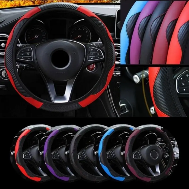 Car Steering Wheel Cover Breathable Anti Slip PU Leather Steering Covers Suitable 37-38cm Universal Anti-Slip Faux Leather Car Auto Steering Wheel Protective Cover