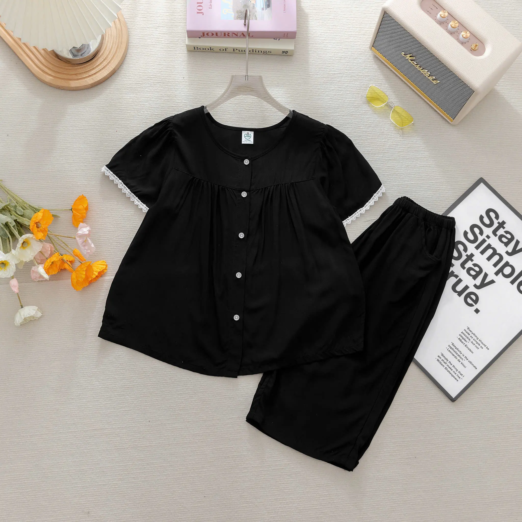 Đồ Mẹ- Tay Búp quần Lửng- Đồ Bộ Mặc nhà - Bộ quần áo Tole Loại 1 mềm, mịn, mát size 43 -72kg Nữ Women Quần Ngủ Voi Tay Loe Top 7-8 năm đồ ngủ Ống Loe Ong