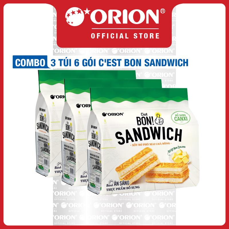Combo 3 Túi 6 Gói Bánh ăn sáng C'est Bon Sandwich Sốt bơ phô mai chà bông (147g)