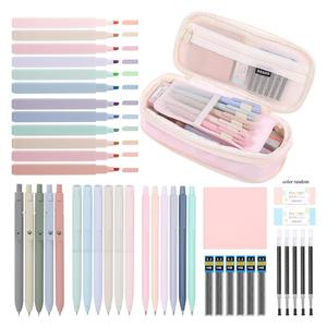 Aesthetic School Supplies Set, 44pcs/set Including Highlighter & Gel Pen & Mechanical Pencil & Pencil Case & Accessories, Art Materials, Cute Stationery Set