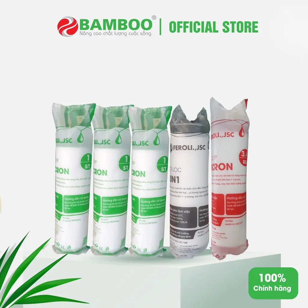 Bộ 5 lõi lọc nước Bamboo: 3 lõi số 1, 1 lõi số 2, 1 lõi số 3