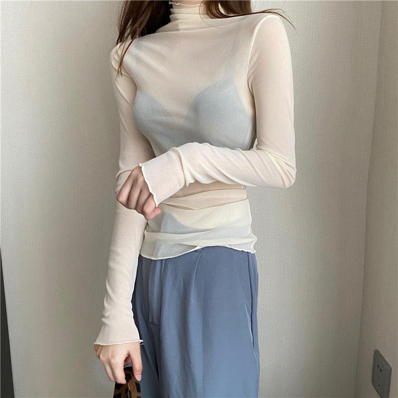 Áo Sơ Mi Cổ Lọ Mỏng Vừa Vặn, Milyfashion, Bên Trong Dài Tay Áo, Lưới Mỏng, Selvedge Dây 5