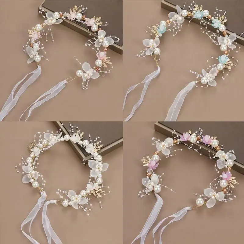 Bando Mutiara Bunga Elegan Buatan Tangan Berkualitas Bando Bandana Headpiece Aksesoris Rambut Wanita 0