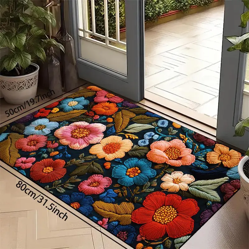 Floral Pattern Welcome Door Mat, Non-slip Water Absorbent Floor Mat, Decorative Carpet for Home Living Room Bedroom Kitchen Entrance 7