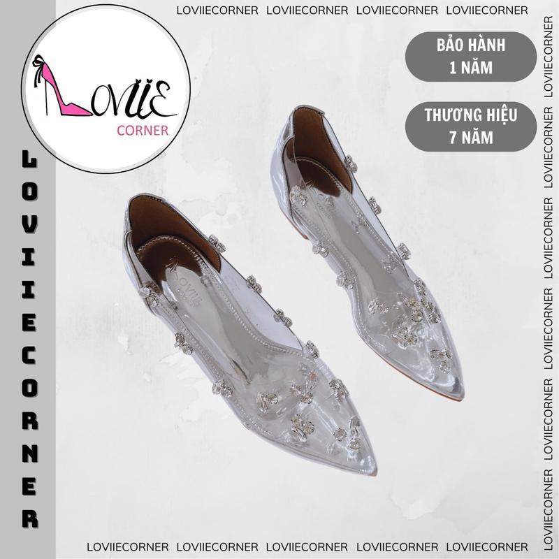 LOVIIECORNER - GIÀY BÚP BÊ ĐÍNH ĐÁ - FORM CHUẨN - GIÀY BỆT TRONG SUỐT ĐÍNH ĐÁ GÓT THẤP 2 PHÂN - B240803 giày búp bê nữ giày nữ đẹp 2024 Shoes Đế Bằng