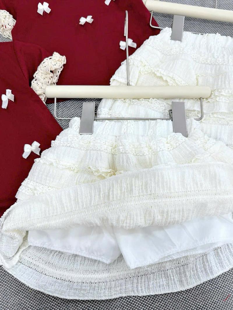 Product Introduction of [S1] Sét bộ 1 áo đỏ nơ + 1 chân váy trắng siêu dễ thương cho bé gái size 9-25kg 5