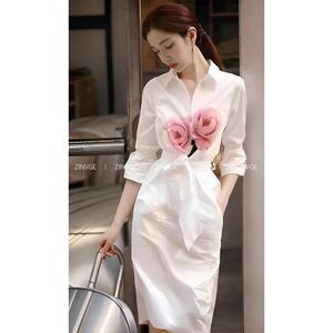 เดรสตัวน้อย สไตล์ฝรั่งเศส ไม่ซ้ำใคร และงดงาม เดรสเชิ้ตพิมพ์ลายสีขาวน่าหลงใหล สำหรับผู้หญิง คอลเลคชั่นฤดูร้อนใหม่