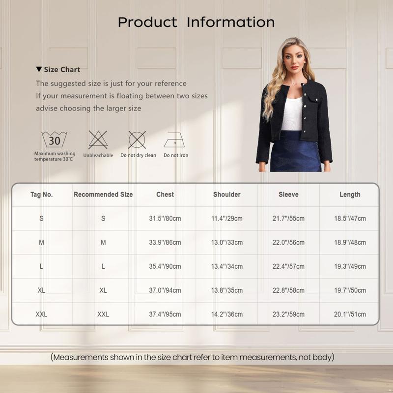 Product Introduction of TSSOE  Women Fashionable Elegant Long Sleeve Cropped Tweed Jacket Coat Blazer Outerwear with Fake Pocket for Work Office Business Party Daily Wear 0