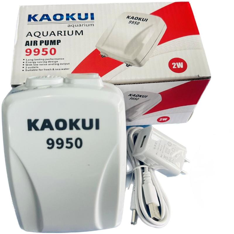 Máy sủi oxy tích điện Kaokui 9950, 9970 AC DC Air Pump sủi ắc quy 2 vòi bể cá tép thủy sinh