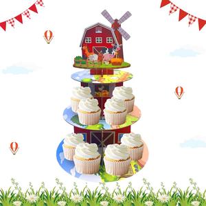 Farm Themed Cupcake Stand, 3-layers Barnyard Animal Themed Cupcake Holder, Cupcake Display Stand, Cake Decoration Supplies for Birthday, Party Supplies