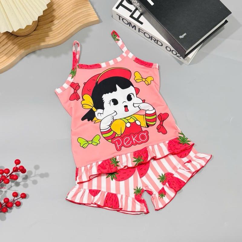   10kg tới 43kg  Bộ áo dây quần đùi thể thao   chất thun lạnh in hoạ tiết 3D dáng dễ thương bé gái mặc nhà mặc đi học mặc đi chơi thoải mái xinh xắn mát mẻ đồ  ngủ labubu áo  ngủ đồ  ngủ đồ  ngủ quần  áo 