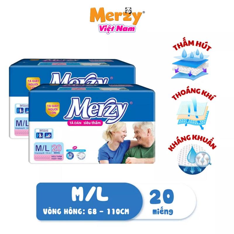  Bỉm già Dán Merzy size M L 20 miếng bỉm dán người già 