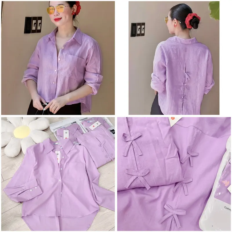 ☘️ A110-ÁO SƠ MI TÍM GU VẠT ĐÍNH NƠ SAU 🌺 0