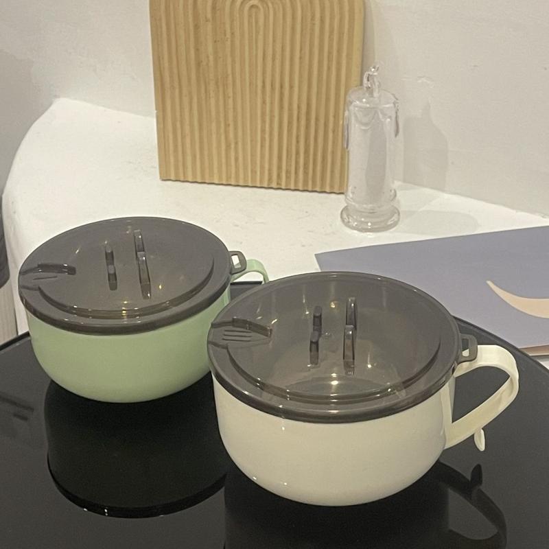 Product Introduction of 304 Stainless Steel Instant Noodle Bowl Can Drain with Cover Large Capacity Anti-Scald Instant Noodles Bowl Chopsticks Tableware Set 12