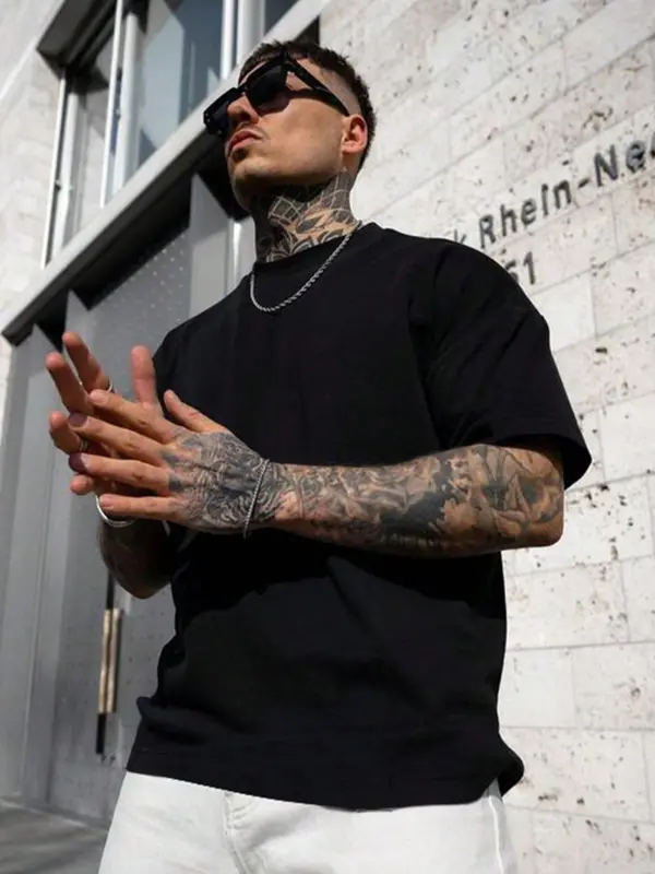 Men's Regular Fit Plain Round Neck Tee, Casual Short Sleeve Crew Neck T-Shirt for Summer, Fashion Men's Top for Daily Wear, Tropical 0