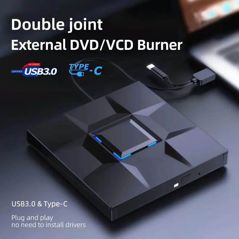 External USB3.0 Optical Drive, External Mobile DVD Burner High-definition Player, Portable CD/VCD/DVD Player, Nine-grid Style Burner, For Burning, Reading, And Playing On Laptops And PCs.