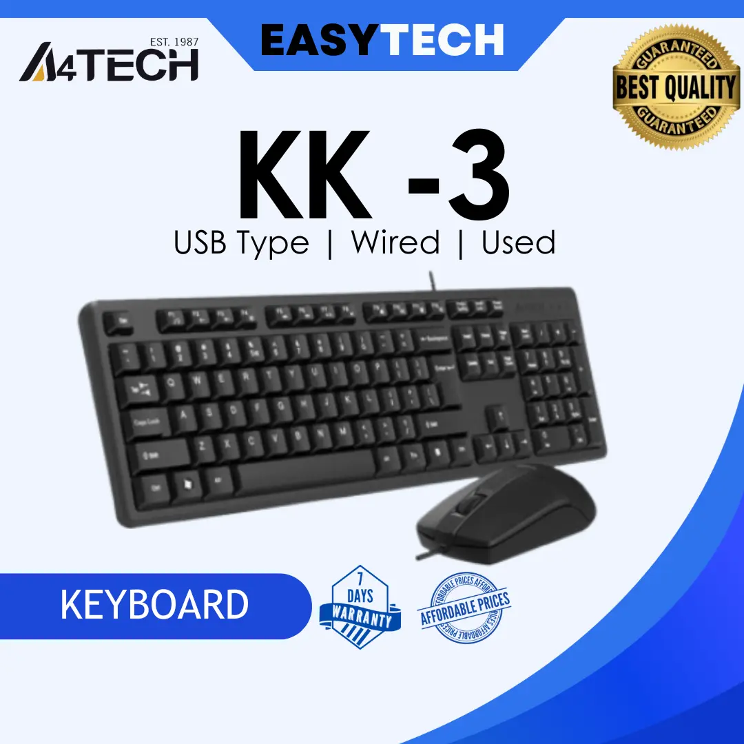 A4Tech KK-3 Wired Keyboard - Black USB, Perfect for Office and Home Use