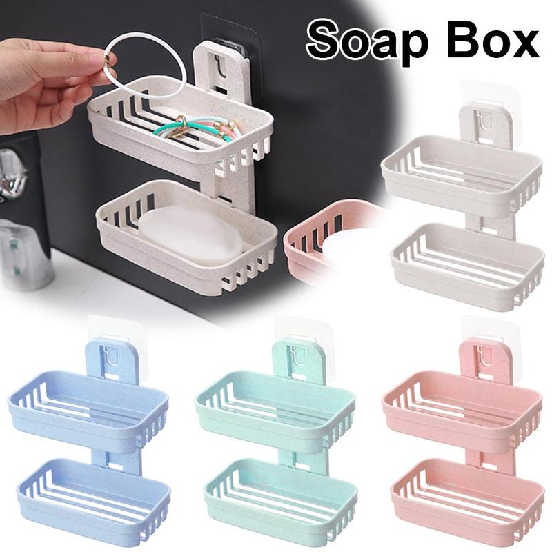 Product Introduction of Double-layer Hollow Soap Box Holder Bathroom Drain Soap Box Suction Cup Soap Holder Wall Hanging Rack 12